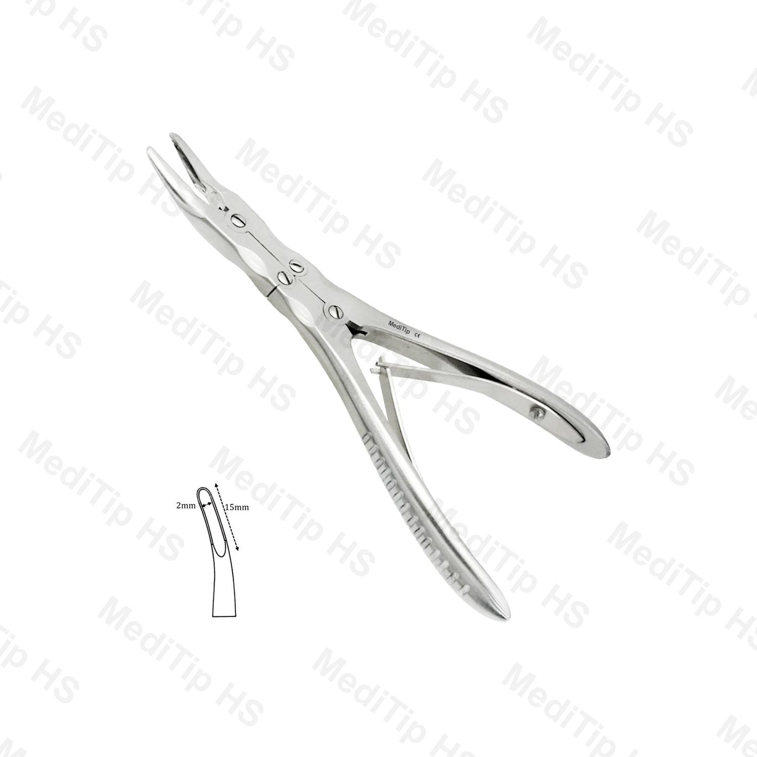 Rongeurs Boehler, Double Action Hinged Curved (Tip 2mm) 15cm